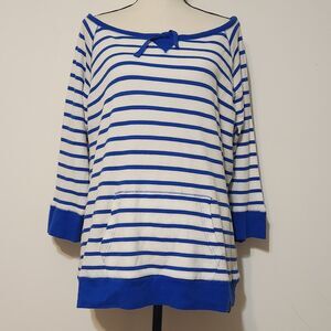 Lrl Lauren Ralph Lauren 100% Cotton Blue Striped Thermal Fabric Coverup Top 2XL